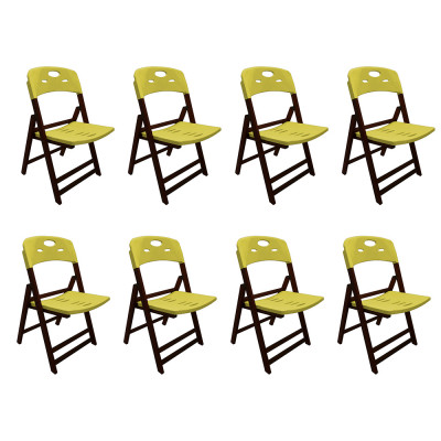 Kit Com 8 Cadeiras Dobraveis De Madeira Elegance Imbuia Polipropileno Amarelo