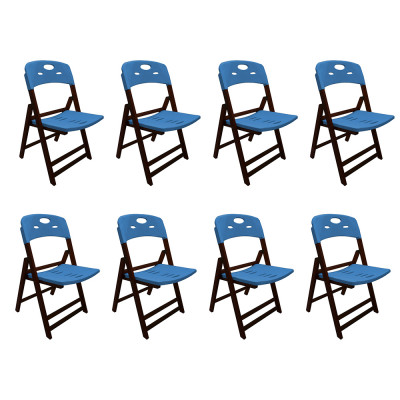Kit Com 8 Cadeiras Dobraveis De Madeira Elegance Imbuia Polipropileno Azul