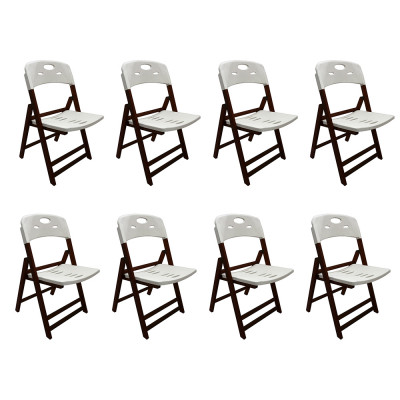 Kit Com 8 Cadeiras Dobraveis De Madeira Elegance Imbuia Polipropileno Branco