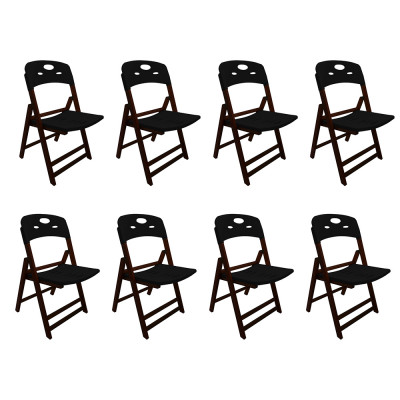 Kit Com 8 Cadeiras Dobraveis De Madeira Elegance Imbuia Polipropileno Preto