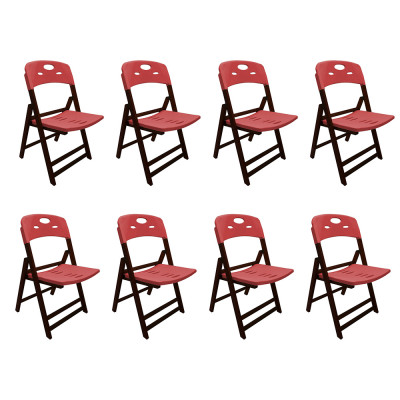 Kit Com 8 Cadeiras Dobraveis De Madeira Elegance Imbuia Polipropileno Vermelho