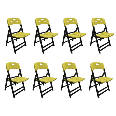 Kit Com 8 Cadeiras Dobraveis De Madeira Elegance Preto Polipropileno Amarelo