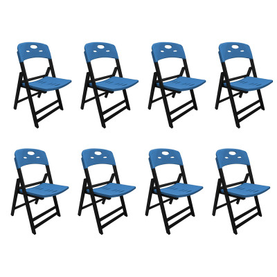 Kit Com 8 Cadeiras Dobraveis De Madeira Elegance Preto Polipropileno Azul