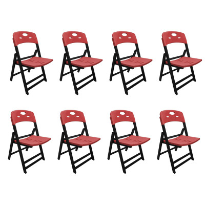 Kit Com 8 Cadeiras Dobraveis De Madeira Elegance Preto Polipropileno Vermelho