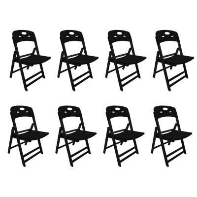 Kit Com 8 Cadeiras Dobraveis De Madeira Elegance Preto Polipropileno Preto