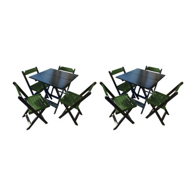 Kit 2 Mesas De Madeira Dobrável Preto 70x70 Com 4 Cadeiras Dobráveis Verde