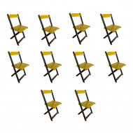 Kit 10 Cadeiras De Madeira Dobrável Amarelo