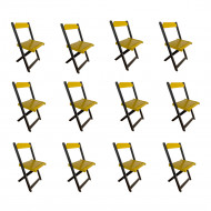 Kit 12 Cadeiras De Madeira Dobrável Amarelo