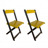 Kit 2 Cadeiras De Madeira Dobrável Amarelo