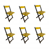 Kit 6 Cadeiras De Madeira Dobrável Amarelo