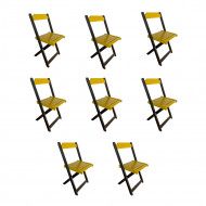 Kit 8 Cadeiras De Madeira Dobrável Amarelo