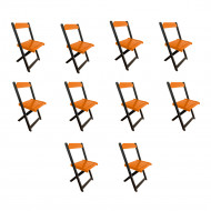 Kit 10 Cadeiras De Madeira Dobrável Laranja