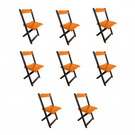 Kit 8 Cadeiras De Madeira Dobrável Laranja