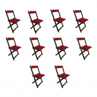 Kit 10 Cadeiras De Madeira Dobrável Vermelho