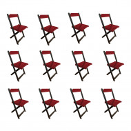 Kit 12 Cadeiras De Madeira Dobrável Vermelho