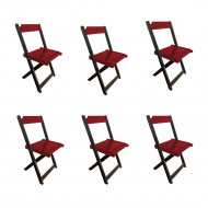 Kit 6 Cadeiras De Madeira Dobrável Vermelho