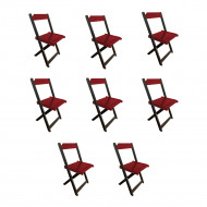 Kit 8 Cadeiras De Madeira Dobrável Vermelho