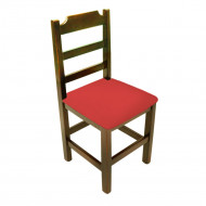 Cadeira Fixa De Madeira Paulista Com Assento Estofado Vermelho - Imbuia