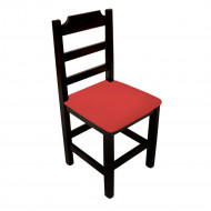 Cadeira Fixa De Madeira Paulista Com Assento Estofado Vermelho - Preto