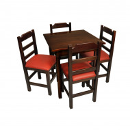 Conjunto De Mesa De Madeira Fixo Paulista 70x70 Imbuia Com 4 Cadeiras Estofado Vermelho