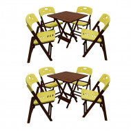 Kit Com 2 Jogos De Mesa Dobravel De Madeira 70x70 Elegance Com 4 Cadeiras Imbuia Polipropileno Amare
