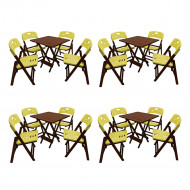 Kit Com 4 Jogos De Mesa Dobravel De Madeira 70x70 Elegance Com 4 Cadeiras Imbuia Polipropileno Amare