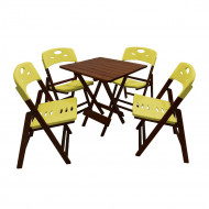 Conjunto De Mesa Dobravel De Madeira 70x70 Elegance Com 4 Cadeiras Imbuia Polipropileno Amarelo