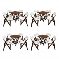 Kit Com 4 Jogos De Mesa Dobravel De Madeira 70x70 Elegance Com 4 Cadeiras Imbuia Polipropileno Branc