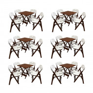 Kit Com 6 Jogos De Mesa Dobravel De Madeira 70x70 Elegance Com 4 Cadeiras Imbuia Polipropileno Branc