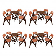 Kit Com 4 Jogos De Mesa Dobravel De Madeira 70x70 Elegance Com 4 Cadeiras Imbuia Polipropileno Laran
