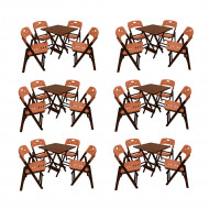 Kit Com 6 Jogos De Mesa Dobravel De Madeira 70x70 Elegance Com 4 Cadeiras Imbuia Polipropileno Laran