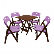 Conjunto De Mesa Dobravel De Madeira 70x70 Elegance Com 4 Cadeiras Imbuia Polipropileno Roxo
