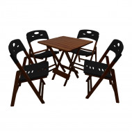 Conjunto De Mesa Dobravel De Madeira 70x70 Elegance Com 4 Cadeiras Imbuia Polipropileno Preto