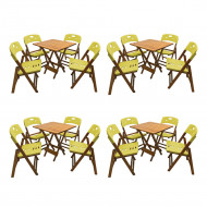 Kit Com 4 Jogos De Mesa Dobravel De Madeira 70x70 Elegance Com 4 Cadeiras Mel Polipropileno Amarelo