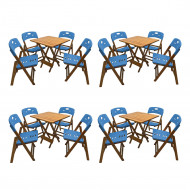Kit Com 4 Jogos De Mesa Dobravel De Madeira 70x70 Elegance Com 4 Cadeiras Mel Polipropileno Azul