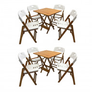 Kit Com 2 Jogos De Mesa Dobravel De Madeira 70x70 Elegance Com 4 Cadeiras Mel Polipropileno Branco