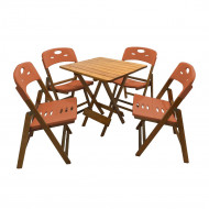 Conjunto De Mesa Dobravel De Madeira 70x70 Elegance Com 4 Cadeiras Mel Polipropileno Laranja