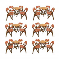 Kit Com 6 Jogos De Mesa Dobravel De Madeira 70x70 Elegance Com 4 Cadeiras Mel Polipropileno Laranja