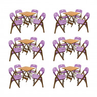 Kit Com 6 Jogos De Mesa Dobravel De Madeira 70x70 Elegance Com 4 Cadeiras Mel Polipropileno Roxo
