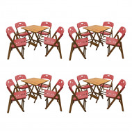 Kit Com 4 Jogos De Mesa Dobravel De Madeira 70x70 Elegance Com 4 Cadeiras Mel Polipropileno Vermelho
