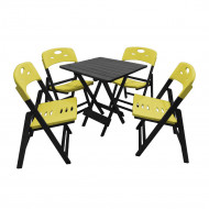 Conjunto De Mesa Dobravel De Madeira 70x70 Elegance Com 4 Cadeiras Preto Polipropileno Amarelo