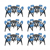 Kit Com 6 Jogos De Mesa Dobravel De Madeira 70x70 Elegance Com 4 Cadeiras Preto Polipropileno Azul