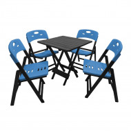 Jogo De Mesa Dobravel De Madeira 70x70 Elegance Com 4 Cadeiras Preto Polipropileno Azul