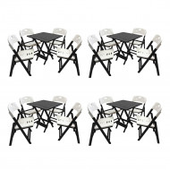 Kit Com 4 Jogos De Mesa Dobravel De Madeira 70x70 Elegance Com 4 Cadeiras Preto Polipropileno Branco