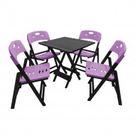 Conjunto De Mesa Dobravel De Madeira 70x70 Elegance Com 4 Cadeiras Preto Polipropileno Roxo