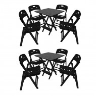 Kit Com 2 Jogos De Mesa Dobravel De Madeira 70x70 Elegance Com 4 Cadeiras Preto Polipropileno Preto