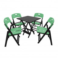 Jogo De Mesa Dobravel De Madeira 70x70 Elegance Com 4 Cadeiras Preto Polipropileno Verde