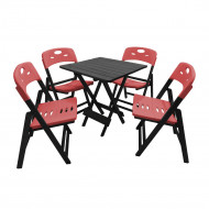 Jogo De Mesa Dobravel De Madeira 70x70 Elegance Com 4 Cadeiras Preto Polipropileno Vermelho