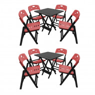 Kit Com 2 Jogos De Mesa Dobravel De Madeira 70x70 Elegance Com 4 Cadeiras Preto Polipropileno Vermel