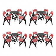 Kit Com 4 Jogos De Mesa Dobravel De Madeira 70x70 Elegance Com 4 Cadeiras Preto Polipropileno Vermel